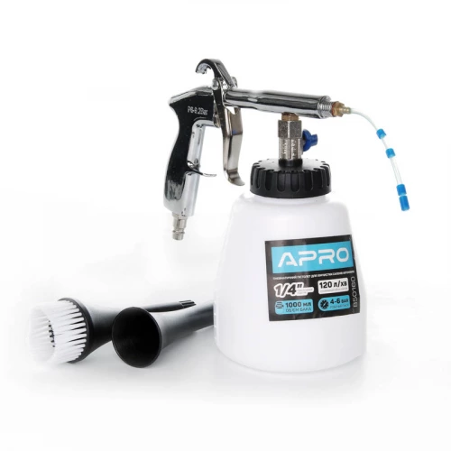 пневмопистолет для химчистки салонов автомобилей Торнадо 6.2 бар, 1л, 1/4", сменная насадка-щетка