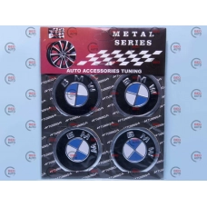 наклейка на колесный диск/колпак d 60 мм  BMW черная (4шт)
