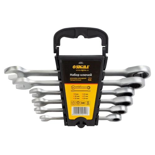 набор ключей  рожково-накидных с трещеткой  8-19 мм  6 шт (планшет) CrV