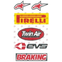 наклейка на мопед, мотоцикл "Pirelli, Twin Air, Evs, Braking" контурная порезка (2шт)