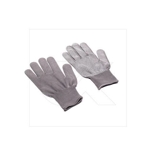 перчатки трикотаж. с ПВХ покрыт.,  7 класс  Dk  размер 9, серые, белая точка, нейлон