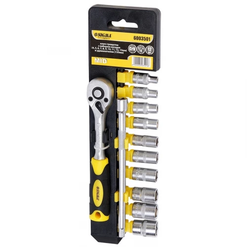 набор головок  1/4"  12 шт,  4-13 мм с трещ., удленит. (планшет)