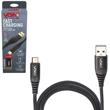 кабель для зарядки Pulso  USB - Micro USB,  2м, 3.0А  черный, круглый кауч. оплетка, позолоч. разъе