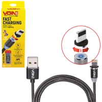 кабель для заряджання магнітний Voin  USB - iPhone,  1м, 2.4А  чорний  (тільки заряджання)