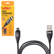 кабель для заряджання магнітний Voin  USB - iPhone,  1м, 3.0А  чорний  (швидке заряд., перед. даних)