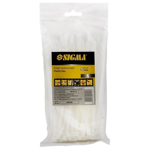 хомут пластиковий 250 x 3,6  білий  Sigma