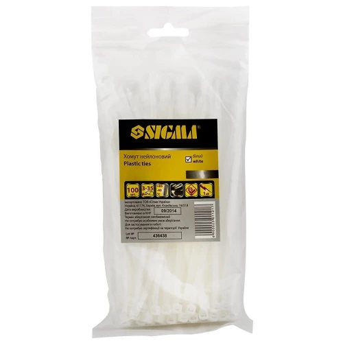хомут пластиковый 400 x 4,8  белый  Sigma