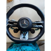 Колесо рулевое (руль) кожа наппа/алькантара черное с красной строкой, AMG Drive unit с кнопками и подушкой в ​​сборе с подогревом, AMG Performance Mercedes GLE W167/C167/GLS X167/C W206/E W214/S W223/SL R2