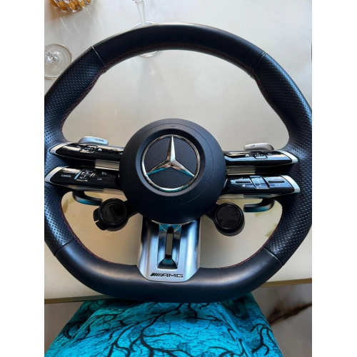 Колесо рулевое (руль) кожа наппа/алькантара черное с красной строкой, AMG Drive unit с кнопками и подушкой в ​​сборе с подогревом, AMG Performance Mercedes GLE W167/C167/GLS X167/C W206/E W214/S W223/SL R2