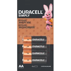 батарейка  AA  лужна 1.5V пальчик Duracell Simply Alkaline 4шт блістер