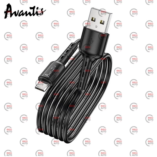 кабель для зарядки Avantis  USB - Micro USB,  1м, 3.0А  черный, круглый Novel