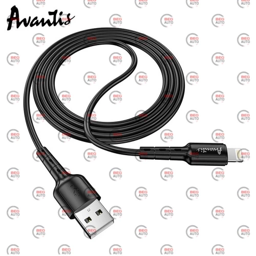 кабель для зарядки Avantis  USB - iPhone,  1м, 2.0А  черный, круглый Novel