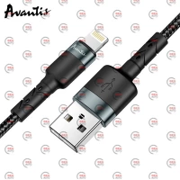 кабель для зарядки Avantis  USB - iPhone,  1м, 2.0А  черный, круглый тканевая оплетка