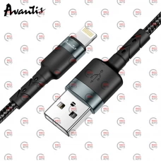 кабель для зарядки Avantis  USB - iPhone,  1м, 2.0А  черный, круглый тканевая оплетка