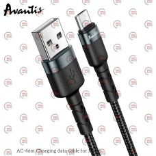 кабель для зарядки Avantis  USB - Micro USB,  1м, 3.0А  черный, круглый тканевая оплетка