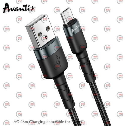 кабель для зарядки Avantis  USB - Micro USB,  1м, 3.0А  черный, круглый тканевая оплетка