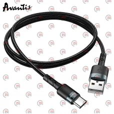 кабель для зарядки Avantis  USB - Type-C,  1м, 3.0А  черный, круглый тканевая оплетка