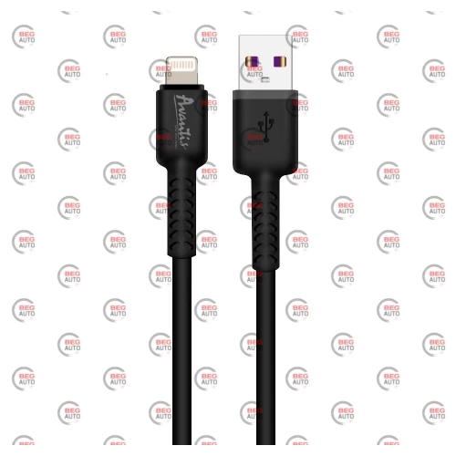 кабель для зарядки Avantis  USB - iPhone,  1м, 2.0А  черный, круглый силиконовая оплетка QC+DT