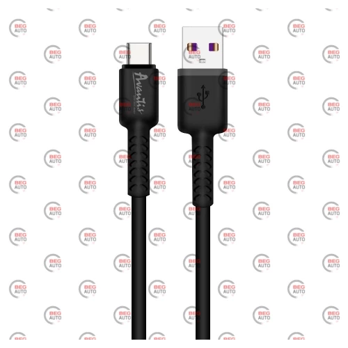 кабель для зарядки Avantis  USB - Type-C,  1м, 3.0А  черный, круглый силиконовая оплетка QC+DT