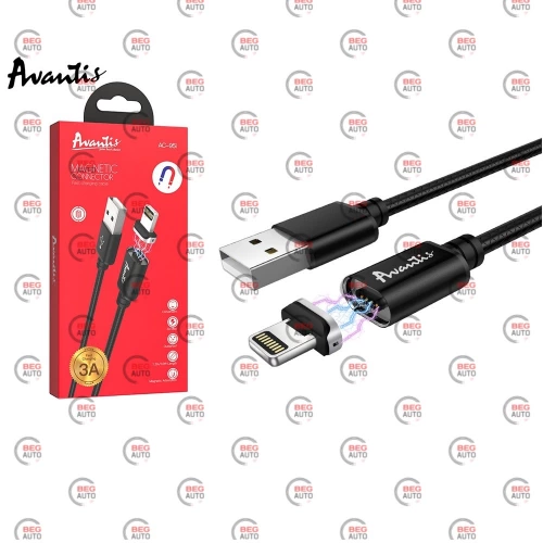 кабель для зарядки магнитный Avantis  USB - iPhone,  1.2м, 3.0А  черный, круглый