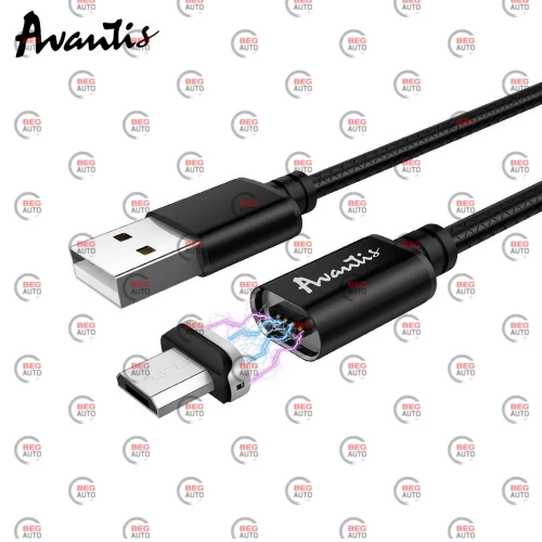 кабель для зарядки магнитный Avantis  USB - Micro USB,  1.2м, 3.0А  черный, круглый