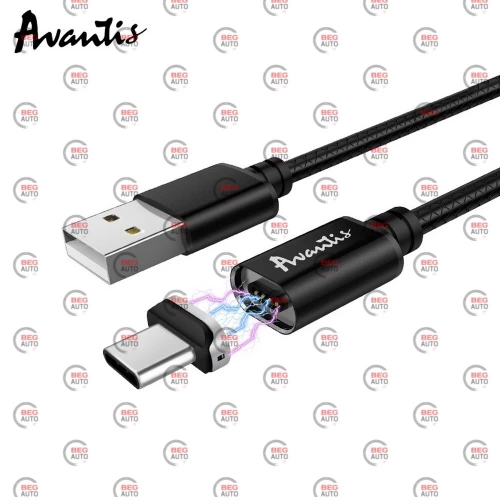 кабель для зарядки магнитный Avantis  USB - Type-C,  1.2м, 3.0А  черный, круглый