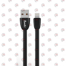 кабель для зарядки Avantis  USB - iPhone,  1м, 2.0А  черный, плоский силиконовая оплетка Plane