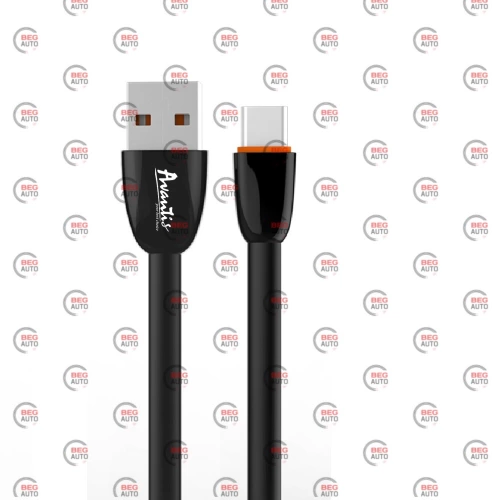 кабель для зарядки Avantis  USB - Micro USB,  1м, 3.0А  черный, плоский силиконовая оплетка Plane