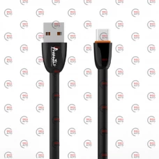 кабель для зарядки Avantis  USB - Type-C,  1м, 2.0А  черный, плоский силиконовая оплетка Plane