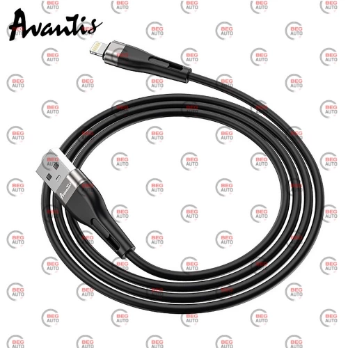 кабель для зарядки Avantis  USB - iPhone,  1м, 2.4А  черный, круглый силиконовая оплетка