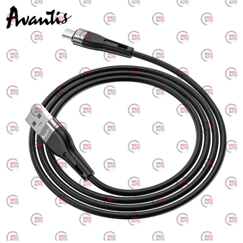 кабель для заряджання Avantis  USB - Micro USB,  1м, 2.4А  чорний, круглий силіконове обплет.