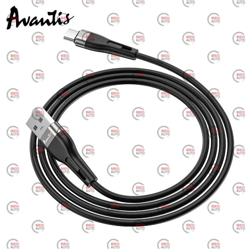 кабель для зарядки Avantis  USB - Type-C,  1м, 3.0А  черный, круглый силиконовая оплетка