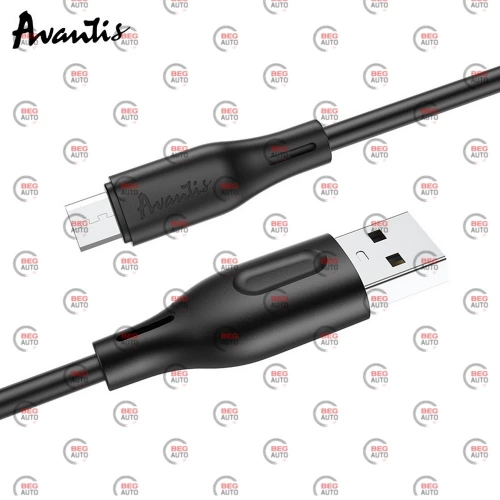 кабель для зарядки Avantis  USB - Micro USB,  1м,  черный, круглый силиконовая оплетка