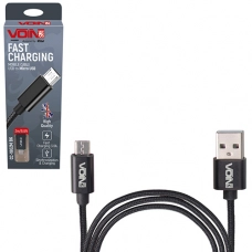кабель для заряджання Voin  USB - Micro USB,  2м, 3.0А  чорний, круглий каучукове обплет.