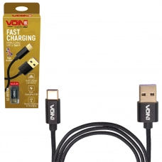 кабель для заряджання Voin  USB - Type-C,  1м, 5.0А  чорний, круглий каучукове обплет. позолоч. роз'