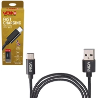 кабель для заряджання Voin  USB - Type-C,  2м, 3.0А  чорний, круглий каучукове обплет.