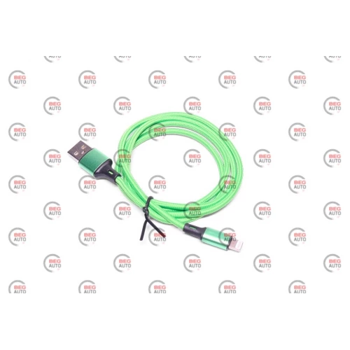кабель для зарядки Armer  USB -  iPhone,  1м, зеленый, круглый, ткан. оплетка