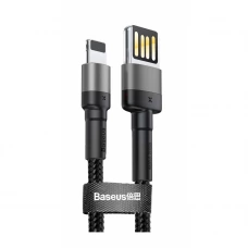 кабель для зарядки Baseus  USB - iPhone, 1,0м, 2.4А  черный, круглый ткан. опл., быст. заряд