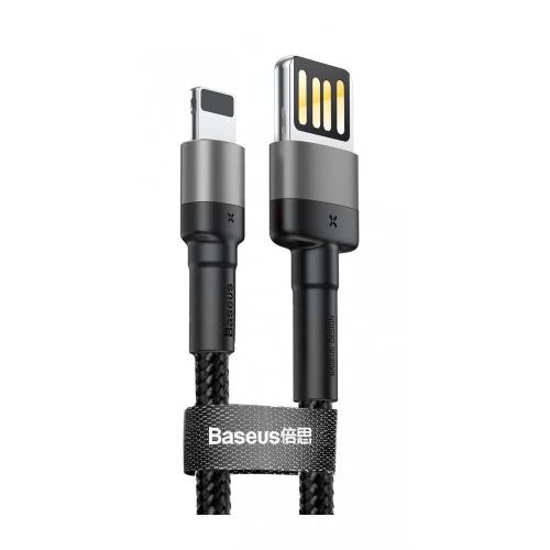 кабель для зарядки Baseus  USB - iPhone, 1,0м, 2.4А  черный, круглый ткан. опл., быст. заряд
