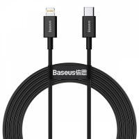 кабель для зарядки Baseus  Type-C - iPhone, 1,0м, черный, круглый силик. опл., быст заряд PD 3.0 20W