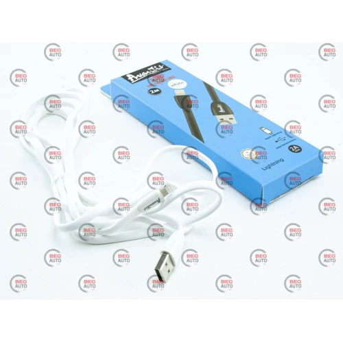 кабель для зарядки Avantis  USB - iPhone,  2м, 2.0А  белый, плоский силиконовая оплетка Plane
