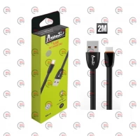 кабель для зарядки Avantis  USB - Micro USB,  2м, 3.0А  черный, плоский силиконовая оплетка Plane