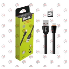 кабель для зарядки Avantis  USB - Micro USB,  2м, 3.0А  черный, плоский силиконовая оплетка Plane