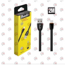кабель для зарядки Avantis  USB - Type-C,  2м, 3.0А  черный, плоский силиконовая оплетка Plane