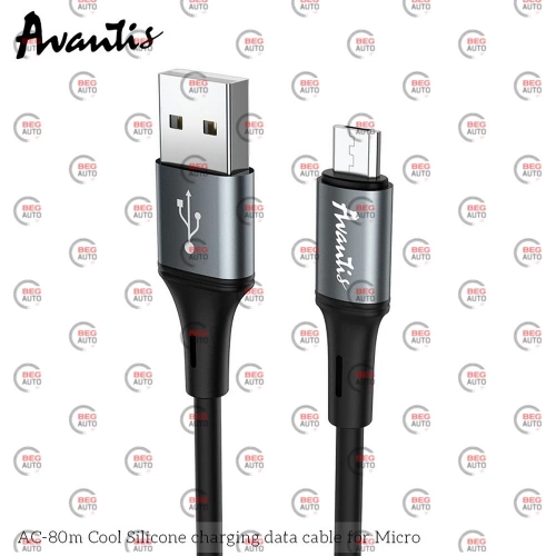 кабель для зарядки Avantis  USB - Micro USB,  1.2м, 2.4А  черный, круглый силиконовая оплетка?
