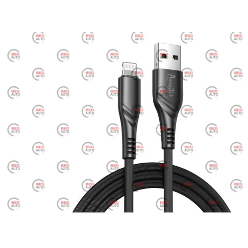кабель для зарядки Avantis  USB - iPhone,  1м, 3.0A  черный, круглый рефленная оплетка  Business