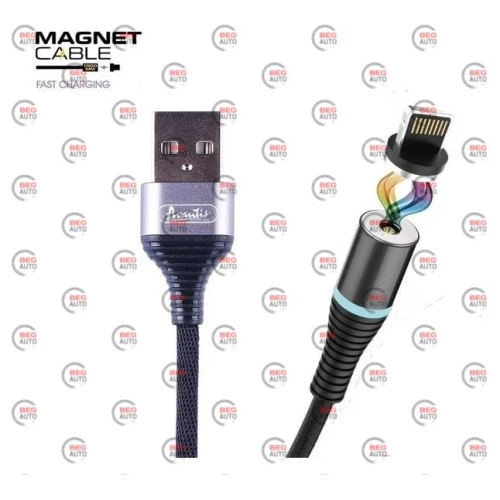 кабель для заряджання магнітний Avantis USB - iPhone, 1.0м, 2.4А чорний швидке заряджання