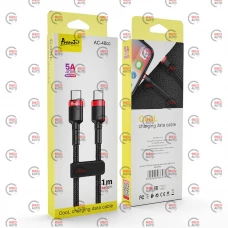 кабель для зарядки Avantis  Type-C - Type-C,  1м, 5.0А  черный, круглый тканевая оплетка PD Cool 40W