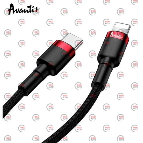кабель для зарядки Avantis  Type-C - iPhone,  1м, 2.0А черный, круглый тканевая оплетка PD Cool 20W
