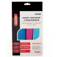 салфетка микрофибра универсальная ассорти 3 шт  (40х30) CarLife унив+полировка+стекло